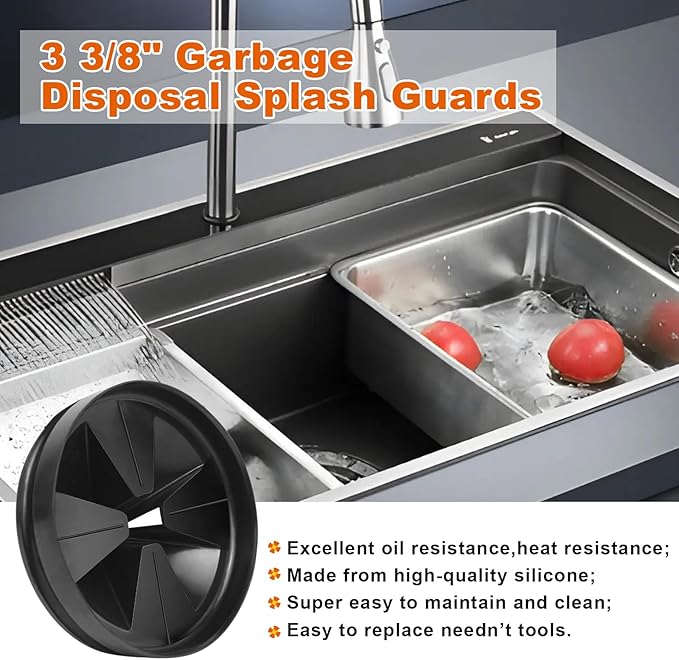 Garbage Disposal Splash Guards, 3 3/8" Kitchen Sink Splash Guard, QCB-AM Garbage Disposal Stopper (4)