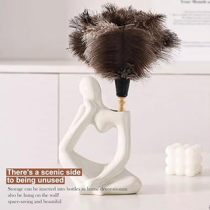Ostrich Feather Duster 14" Natural Handheld Reusable Feathers Dusters with Wooden Handle for Cleaning Supplies Home Car Office