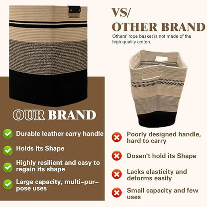 Laundry Hamper, 75L Tall Laundry Basket with Leather Handles, Rectangle Large Clothes Hamper for Organizing, Cotton Woven Laundry Baskets Storage Hampers for Bedroom, Nursery, Living Room