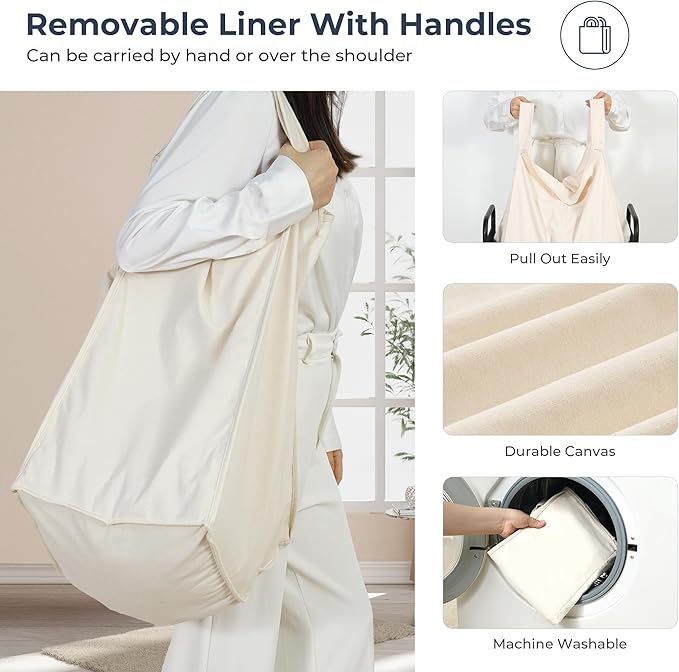 STO STO Laundry Hamper, 90L Rolling Laundry Sorter Cart with Removable and Washable Liner Bag, Clothes Hamper with Wheels and Metal Handle for Laundry Room and Bedroom