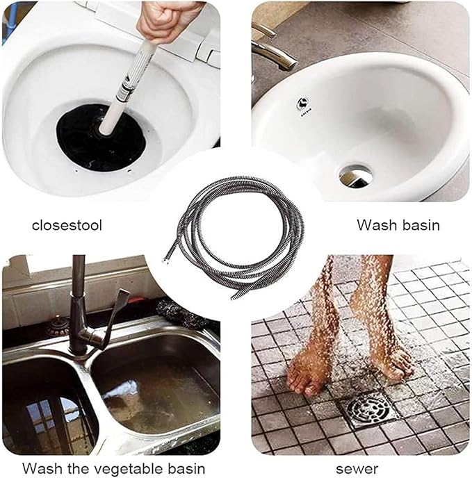 Pipe Clog Remover, Drain Clog Remover Tool, Dredging Tool Clamp, Universal Flexible Hose, Spring Pipe