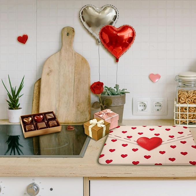 Valentine Dish Drying Mat, Ultra Absorbent Valentines Day Drying Mat for Kitchen Counter, Coffee Maker, 18 x 24 Inch