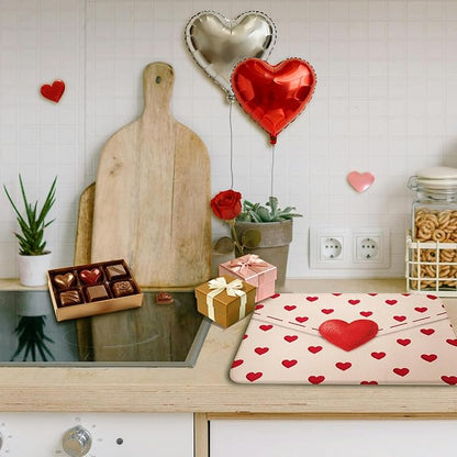 Valentine Dish Drying Mat, Ultra Absorbent Valentines Day Drying Mat for Kitchen Counter, Coffee Maker, 18 x 24 Inch