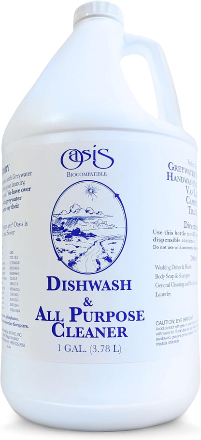 Oasis Biocompatible Dish Soap Liquid & All Purpose Cleaner - Reuse Greywater for Plants - Clean, Safe, Concentrated, Grey Water Friendly, Sodium-Free, Biodegrades Into Plant Nutrients - 1 Gallon