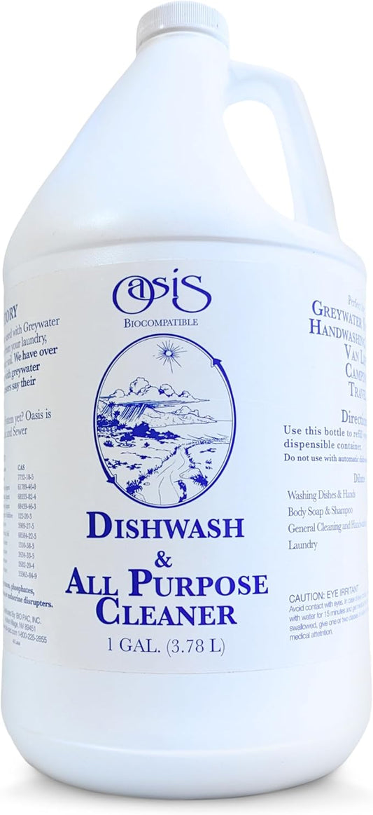 Oasis Biocompatible Dish Soap Liquid & All Purpose Cleaner - Reuse Greywater for Plants - Clean, Safe, Concentrated, Grey Water Friendly, Sodium-Free, Biodegrades Into Plant Nutrients - 1 Gallon