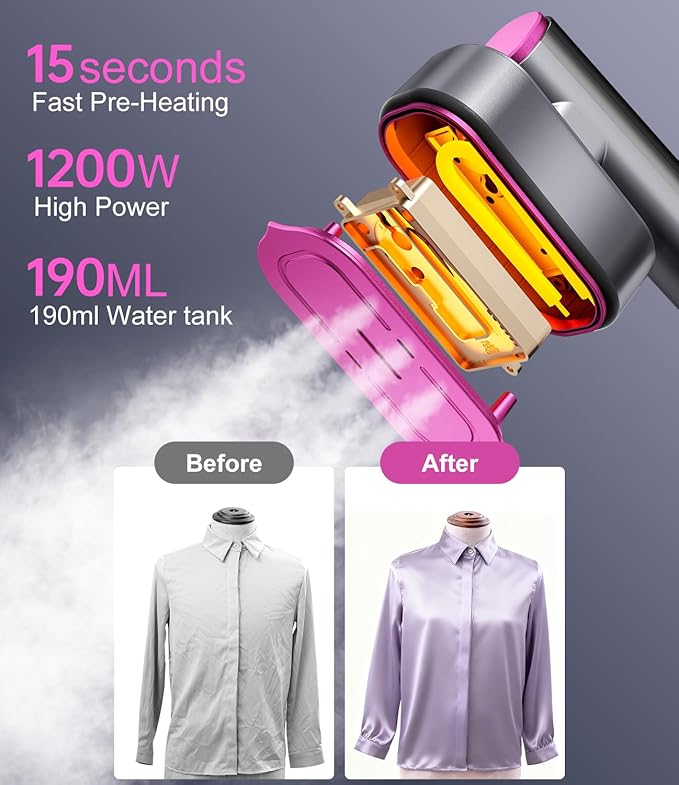 Travel steamer for Clothes,Portable Handheld Clothing Steamer,mini steam iron,190ml Big Capacity, 1200W, Strong Power, Fabric Quick Wrinkle Remover for Home, Office, Travel