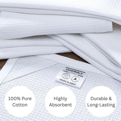 Waffle Kitchen Towels 100% Cotton Set of 6 - Heavy Duty 320 GSM Quality Dish Cloths - Soft Absorbent Washable for Kitchen Use - Quick Drying Dish Towel 16x26 inch White