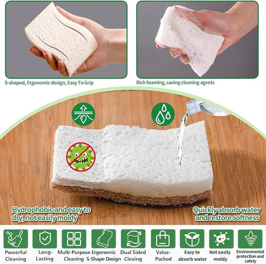 Sponges Kitchen Natural Dish Sponge Plant-Based Biodegradable Compostable Cellulose with Coconut Scrubber Sponge Non Scratch Eco Friendly Kitchen sponges for Kitchen Dishes