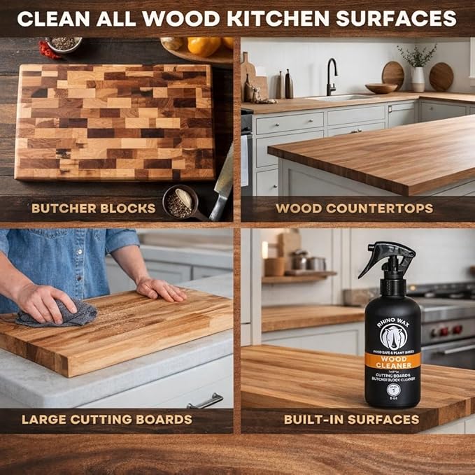 Wood Cleaner Spray – Cutting Board & Butcher Block Cleaner – Natural Vinegar Citrus Wood Surface Cleaner for Kitchen Wood Countertops & Bamboo Boards – Made in USA – New Formula