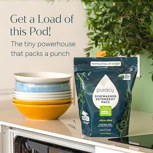 Puracy Dishwasher Pods, Natural Dishwasher Detergent, Free & Clear Dish tabs - Enzyme-Powered, Spot & Residue Free - TikTok Trend Items, Must Haves from TikTok Made Me Buy It (Citrus Skies, 18 Count)