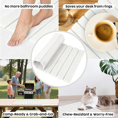 Large Stone Dish Drying Mat for Kitchen Counter, Premium Diatomaceous Earth Coaster Set for Dishes with Free Drainer Rack| Non-Slip Kitchen Sink Mat | Fast-Absorbing, Eco-Friendly (24x16 Inch, White)
