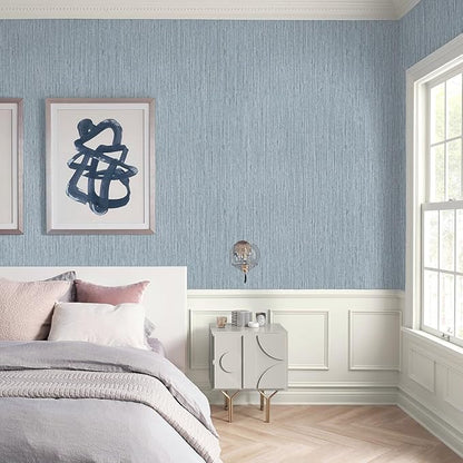 Timeet Peel and Stick Wallpaper Grasscloth Textured Contact Paper 15.74"" x393.7 Faux Linen Self-Adhesive Removable Wallpaper for Walls Furniture, Blue