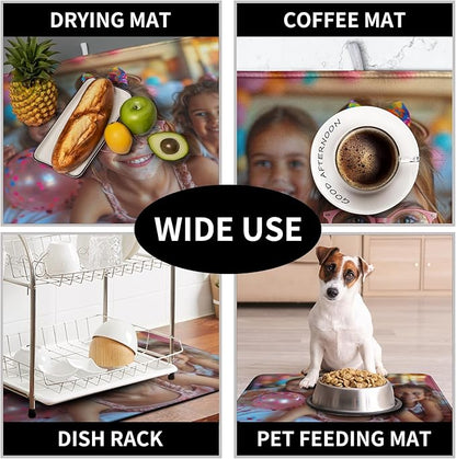 Customized Microfiber Fabric Dish Drying Mat for Kitchen Counter 16x18 Inch,Custom Any Photo or Text Drying Mat Personalized Dish Drainer Mat Super Absorbent Dish Rack Pad for Coffee Bar Sinks