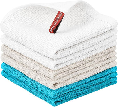 Nialnant 100% Cotton Kitchen Dish Towels,Waffle Weave Dish Cloths for Washing Dishes,Soft Absorbent Dish Rags,Quick Drying Cleaning Rags-12x12 in, 6 Pack