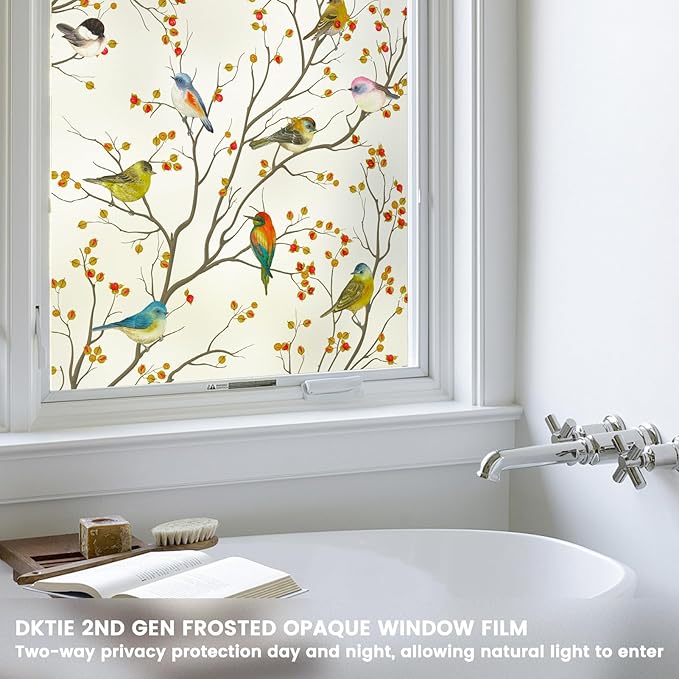 DKTIE Stained Glass Window Film with Installation Tools, Window Privacy Film Non-Adhesive Static Cling Decorative Frosted Glass Window Film Window Heat Blocker Heat Control (S3533, 35.4in X 118.1in)