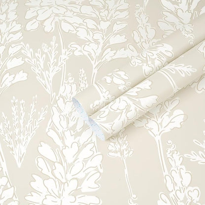 Ismoon Floral Peel and Stick Wallpaper Boho Beige Contact Paper 17.3''x78.7'' Neutral Wallpaper Renter Friendly Removable Self-Adhesive Wall Paper for Bedroom Kitchen Wall Decor Vinyl