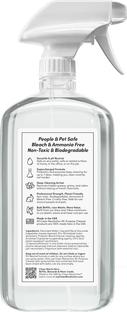 Clean Revolution SuperCharged All Purpose Cleaner Refill with Smart Probiotic + Enzyme Complex, Multi-Surface Kitchen Bathroom & Floor Cleaner, Dreamy Citrus, 18 oz (Pack of 1)