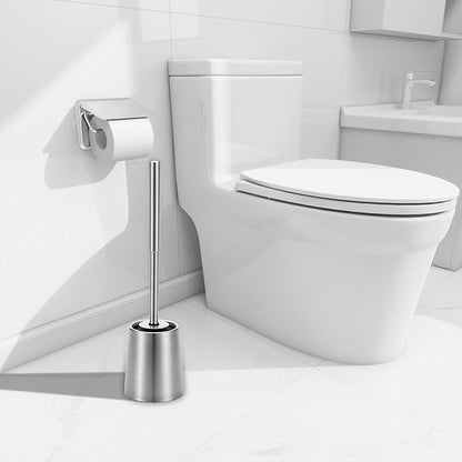 SUS304 Stainless Steel Toilet Brush and Holder Silicone Bathroom Brush TPE Brush Head Toilet Cleaner for Bowl Bathroom Cleaning Brush Caddy Cepillo de Baño Brushed Silver
