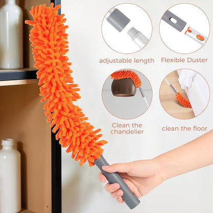 wlich Ceiling Fan Cleaner Kit with 77" Extension Pole, Reusable Chenille Brush for Fan Blades (Up to 8in), Cobwebs, Walls, and Furniture (Orange)