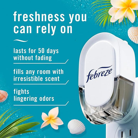 Febreze Plug with Fade Defy Technology Air Freshener - New Limited Edition - (3) of 0.87 fl oz Refills (Bora Bora)
