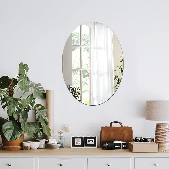 DARENYI 16.5 x 13 inch Frameless Oval Wall Mirror for Bathroom Sink, Non-Glass Shatterproof Acrylic Mirror Tile for Wall, Vanity, Bedroom, Living Room, Entryway, Home Decor, Double-sided Tapes Include