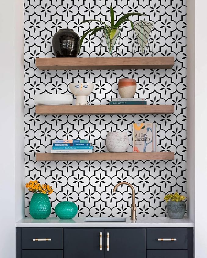 GloryTik Contact Paper Black and White Wallpaper Geometry Trellis Pattern Peel and Stick Wallpaper Modern Self-Adhesive Removable Waterproof for Cabinet Drawer Lining Wall Decor 17.7"X118"