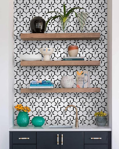 GloryTik Contact Paper Black and White Wallpaper Geometry Trellis Pattern Peel and Stick Wallpaper Modern Self-Adhesive Removable Waterproof for Cabinet Drawer Lining Wall Decor 17.7"X118"
