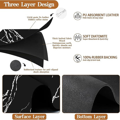 Absorbent Coffee Mat, 24"x16" Dish Drying Mat Coffee Mat Bar Accessories, Hide Stain Rubber Backed Absorbent Dish Drying Mat for Kitchen Counter Fits Under Coffee Maker or Machine (Black)
