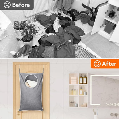 Lifewit 1 Pack Over Door Laundry Hamper, Large Collapsible Hanging Laundry Hamper, Hanging Laundry Basket Bag for Bathroom Bedroom Dirty Clothes Storage Organizer, Light Gray
