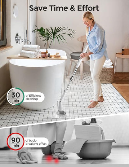 kHelfer Electric Spin Scrubber, 2025 New Shower Scrubber 8 Replacement Head, 1.5H Cordless Bathroom Scrubber Dual Speed, Shower Cleaning Brush with Extension Arm for Bathtub Tile Floor
