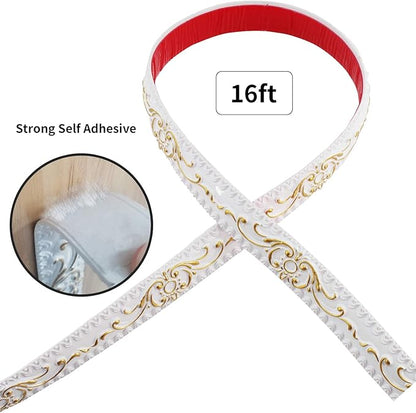 NeatiEase Flexible Molding Trim Wall Trim Self Adhesive, 16.4 Feet Peel and Stick Mirror Frame Border, Waterproof Bathroom Decor, Home Decor (Gold)