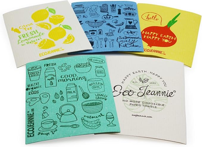 (10 Pack) Eco-Friendly Reusable German Cleaning Cloth 100% Biodegradable Cellulose Sponge Cloths, Kitchen Cloths, GMO-Free, Reusable - Made in Germany Packaged in P.R.C.