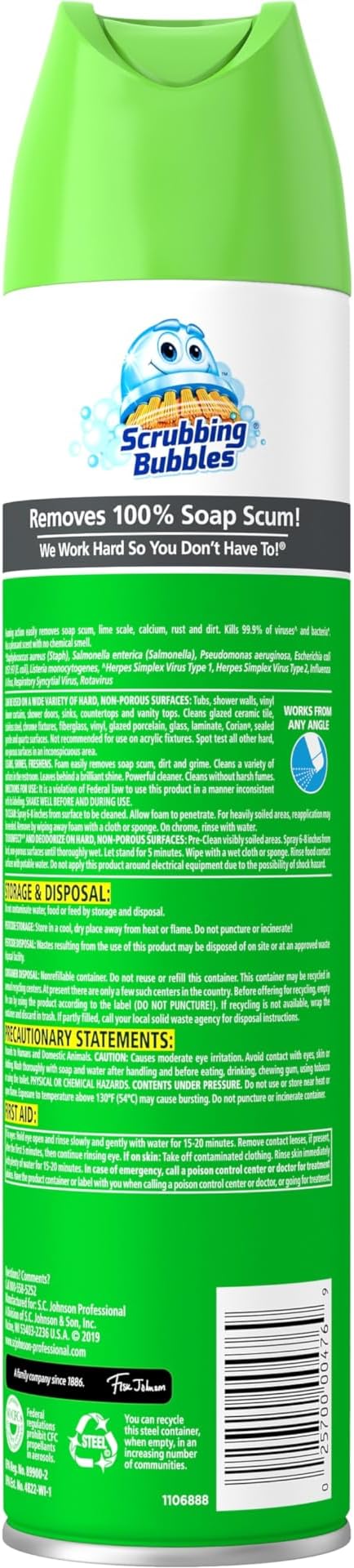 Scrubbing Bubbles Disinfectant Restroom Cleaner Ii, Rain Shower Scent, 25 Oz Aerosol Spray