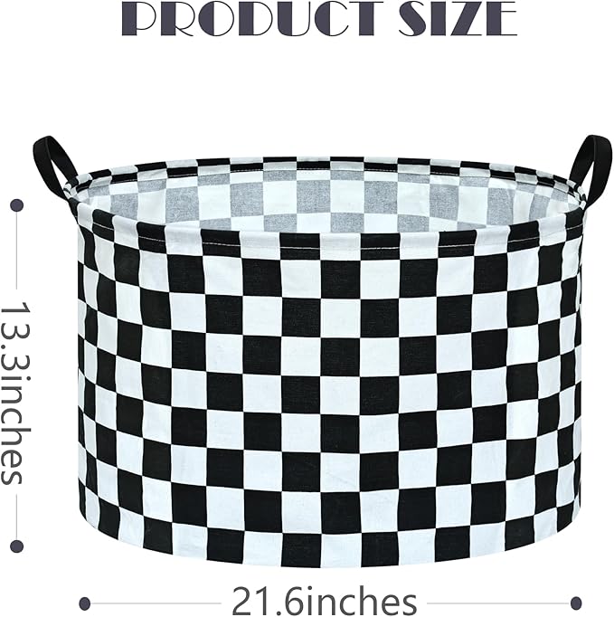 Checkered Storage Basket Extra Large 80L Kids Hamper Baby Laundry Basket Waterproof Toys Car Organizer Collapsible Canvas for Home/Dorm/Pet/Office/Closet/Shelf/Gift Baskets