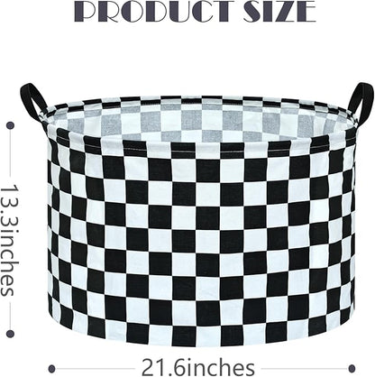 Checkered Storage Basket Extra Large 80L Kids Hamper Baby Laundry Basket Waterproof Toys Car Organizer Collapsible Canvas for Home/Dorm/Pet/Office/Closet/Shelf/Gift Baskets