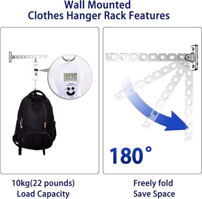 Wall Mounted Clothes Drying Rack 2 Pack, Laundry Hanger Dryer Rack Stainless Steel Folding Clothes Hanger Organizer for Laundry Room, Retractable Wall Hanger Space Saving Drying Rack for Clothes