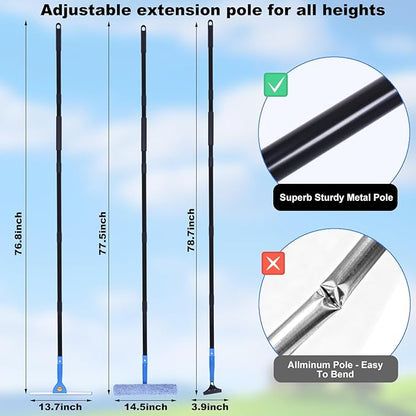 3-in-1 Professional Window Squeegee Kit with 2 Squeegee, 2 Microfiber Scrubber, 1 Razor Scraper, Thick Iron, 77.5" Window Squeegee with Extension Pole for Car, Glass, Mirror, Wall, Bathroom, Home, Van