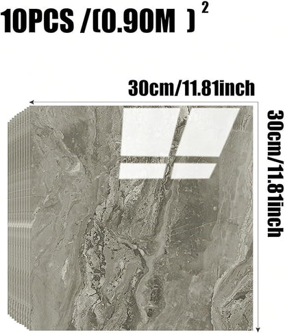Chejiaye 10pcs Marble Peel and Stick Backsplash Waterproof Washroom Wall Panels, Peel and Stick Tile, PVC Wall Panels for Kitchen (Grey Marble Tiles, 11.8" x 11.8" x2.5MM x 10Pack)