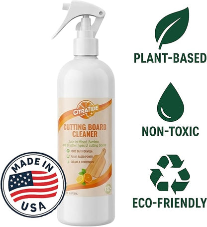 Cutting Board Cleaner Spray – Food Safe Cleaner & Conditioner for Wood, Bamboo, plastic cutting boards & Butcher Blocks – Plant-Based Citrus Power, Non-Toxic, USA Made (16 fl oz)