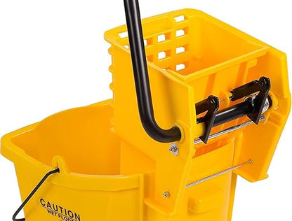 Carlisle FoodService Products 26-Quart Commercial Mop Bucket with Side-Press Wringer, Precision-Molded Polypropylene, Durable Wringer, Bucket with Non-Marking Casters, 18.5 x 16.5 x 23 Inches, Yellow