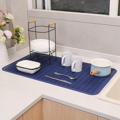 MicoYang Silicone Dish Drying Mat for Multiple Usage,Easy clean,Eco-friendly,Heat-resistant Silicone Mat for Kitchen Counter or Sink,Refrigerator or Drawer Liner Navy Blue 4XL 32 inches x 18 inches