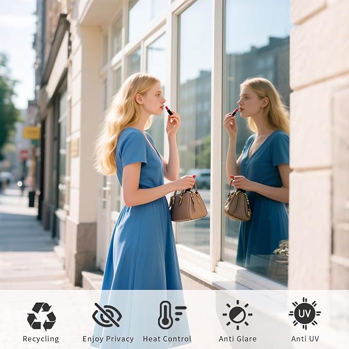 Window Privacy Film One Way Daytime Mirror Tint Treatments UV Heat Control Vinyl Stickers Sun Block Glass Paper Door Covering Reflective 23.6 Inch x 32.8 Feet Silver