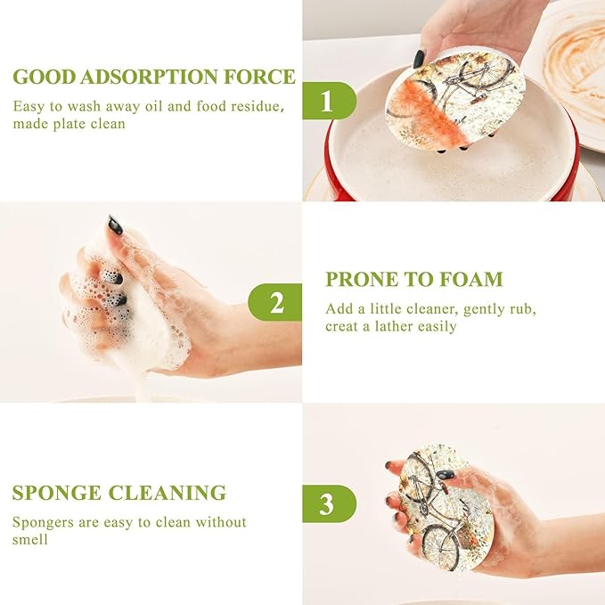 Bicycle Flower Kitchen Scrub Sponges, Pop-up Kitchen Cleaning Sponges Reusable Dish Washing Sponges for Bathroom Household Cleaning 3 Pack - Non Scratch Scrubber