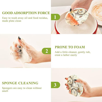 Bicycle Flower Kitchen Scrub Sponges, Pop-up Kitchen Cleaning Sponges Reusable Dish Washing Sponges for Bathroom Household Cleaning 3 Pack - Non Scratch Scrubber