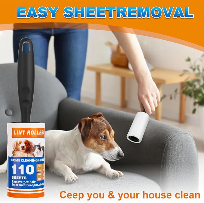 Lint Roller 220 Sheets with 1 Handle, Pet Hair Remover for Laundry, Extra Sticky Lint Rollers for Pet Hair on Clothes, Furniture & Car - Dog & Cat Hair Removal Tool
