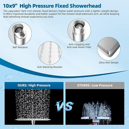 Hibbent All Metal cUPC Certified Shower Head, 10'' High Pressure Rainfall Shower Head, Handheld Showerhead Combo with 16'' Adjustable Extension Arm, 10 Sprays, 71'' Hose, Showerhead Holder, Chrome