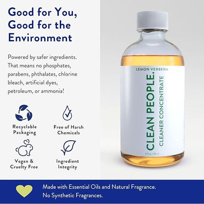 Clean People Cleaner Concentrate - All-Purpose Cleaner for Multi-Purpose Cleaning, Bathrooms, Floors, Concentrated, Recyclable Packaging (Lemon Verbena Scent) 4oz (2 Pack)