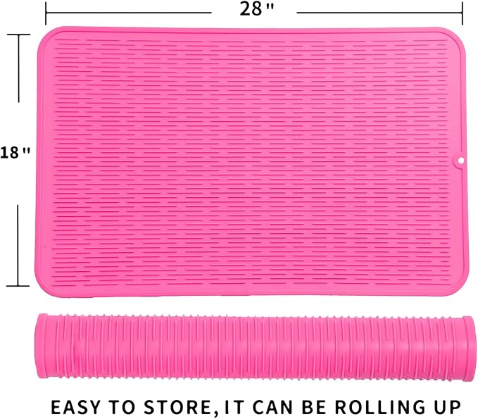 MicoYang Silicone Dish Drying Mat for Multiple Usage,Easy clean,Eco-friendly,Heat-resistant Silicone Mat for Kitchen Counter or Sink,Refrigerator or Drawer Liner Rose 3XL 28 inches x 18 inches