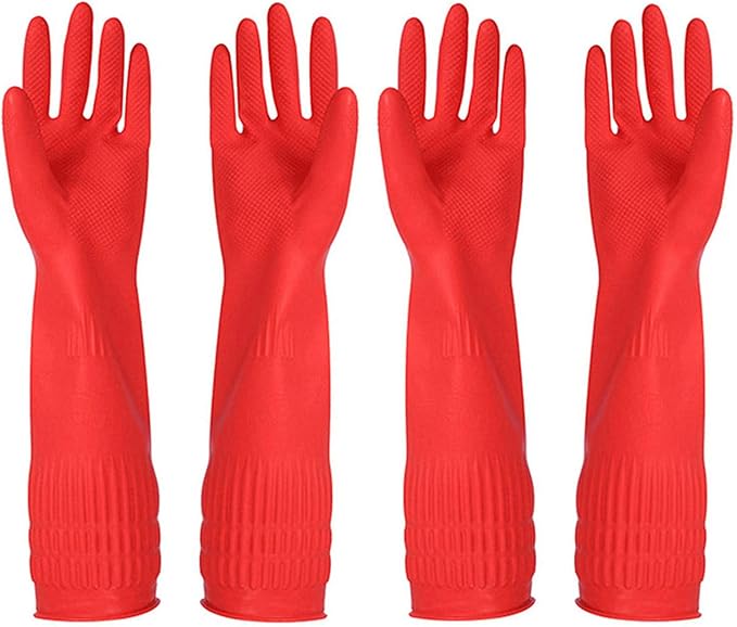 Rubber Cleaning Gloves Kitchen Dishwashing Glove 2-Pairs And Cleaning Cloth 2-Pack,Waterproof Reuseable.(Large)
