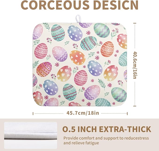 Easter Dish Drying Mat for Kitchen Counter Easter Spring Colorful Eggs Floral Drying Mats Absorbent Reversible Microfiber Washable Draining Pad Washable Dry Mat 16x18 Inch